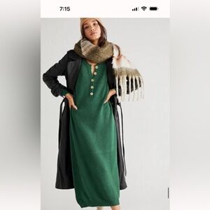 Green Long Sleeve Dress with Black Coat